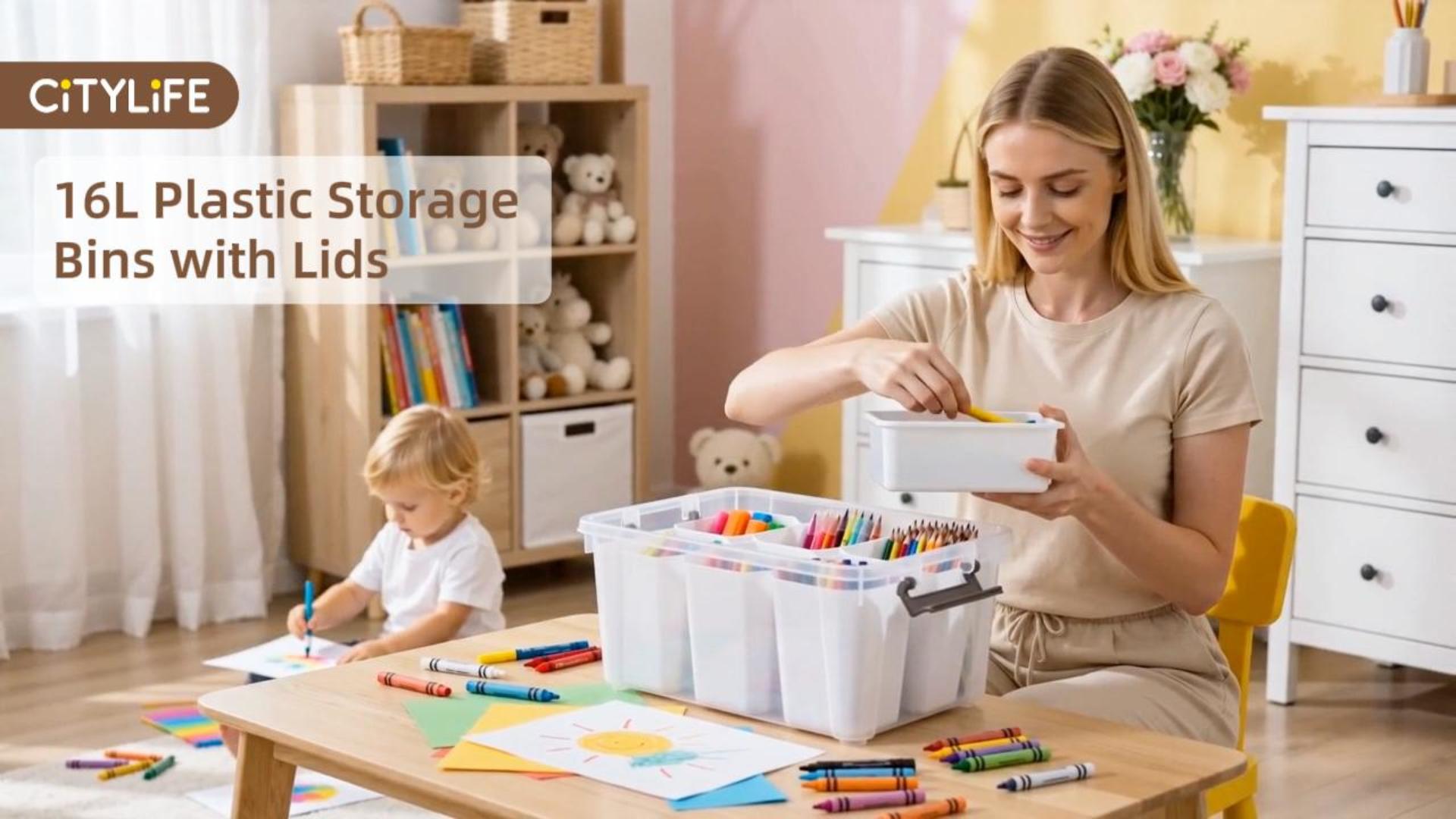 CITYLIFE Clear Stackable Storage Bins with Detachable Inserts